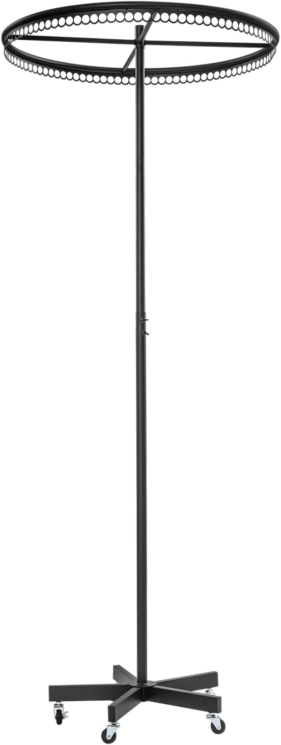 Rotatable Round Clothes Rack 360°Rotating Round Clothing Rack with Wheels Garment Display Racks for Shopping Centers, Clothing Stores 66lbs Capacity 45.7-74.8in Adjustable Height (Black)