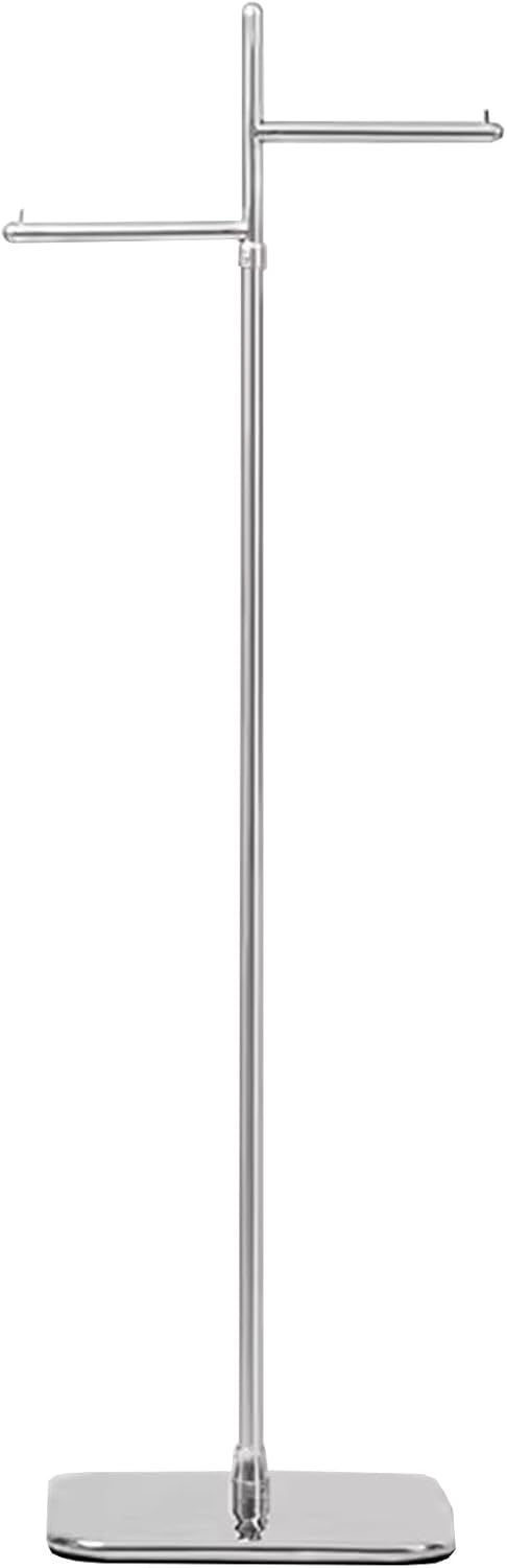Garment Rack Silver Stainless Steel Clothing Display Stand, Adjustable Height From 150 To 215cm, Double Rod Clothing Rack For Retail, Bedrooms And Home Storage, Space Saving Coat Rack