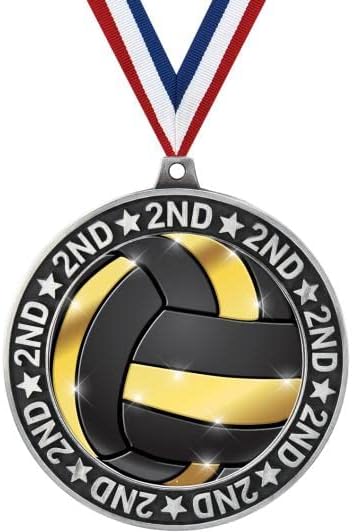Crown Awards 2.75' 2nd Place Volleyball Shadow Medal Award, Silver Trophy Medal Prime