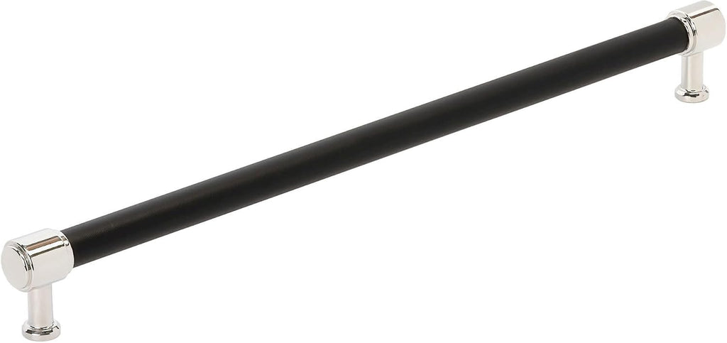 Signature Hardware 954064-18 Lazzara 18 Inch Center to Center Black Leather Appliance Pull - Polished Nickel