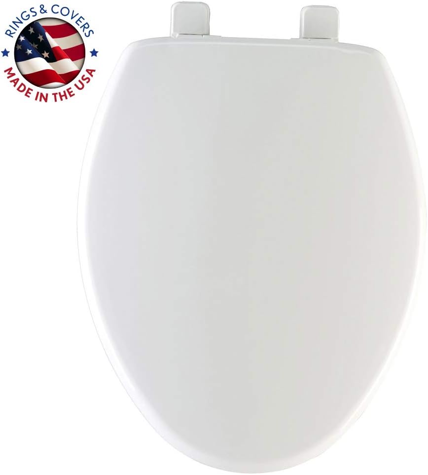 Mayfair Linden Toilet Seat will Slow Close and Never Loosen & 1880SLOW 000 Caswell Toilet Seat will Slowly Close and Never Loosen, ELONGATED, Long Lasting Plastic, White