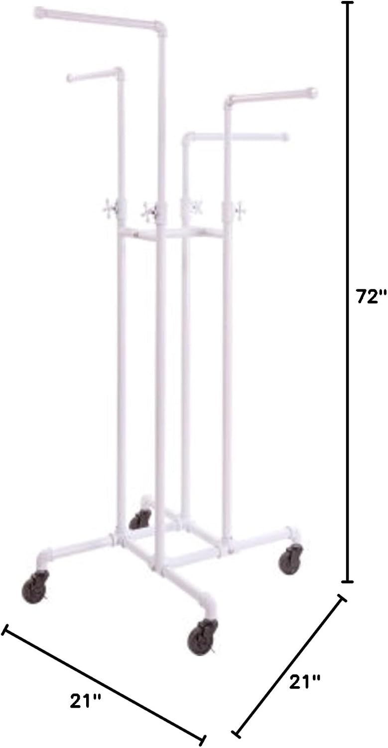 Econoco - PS4-ADJWH - Clothing Rack Heavy Duty Pipeline Adjustable 4 Way Rack Plumbing Pipe Clothes Rack Gloss