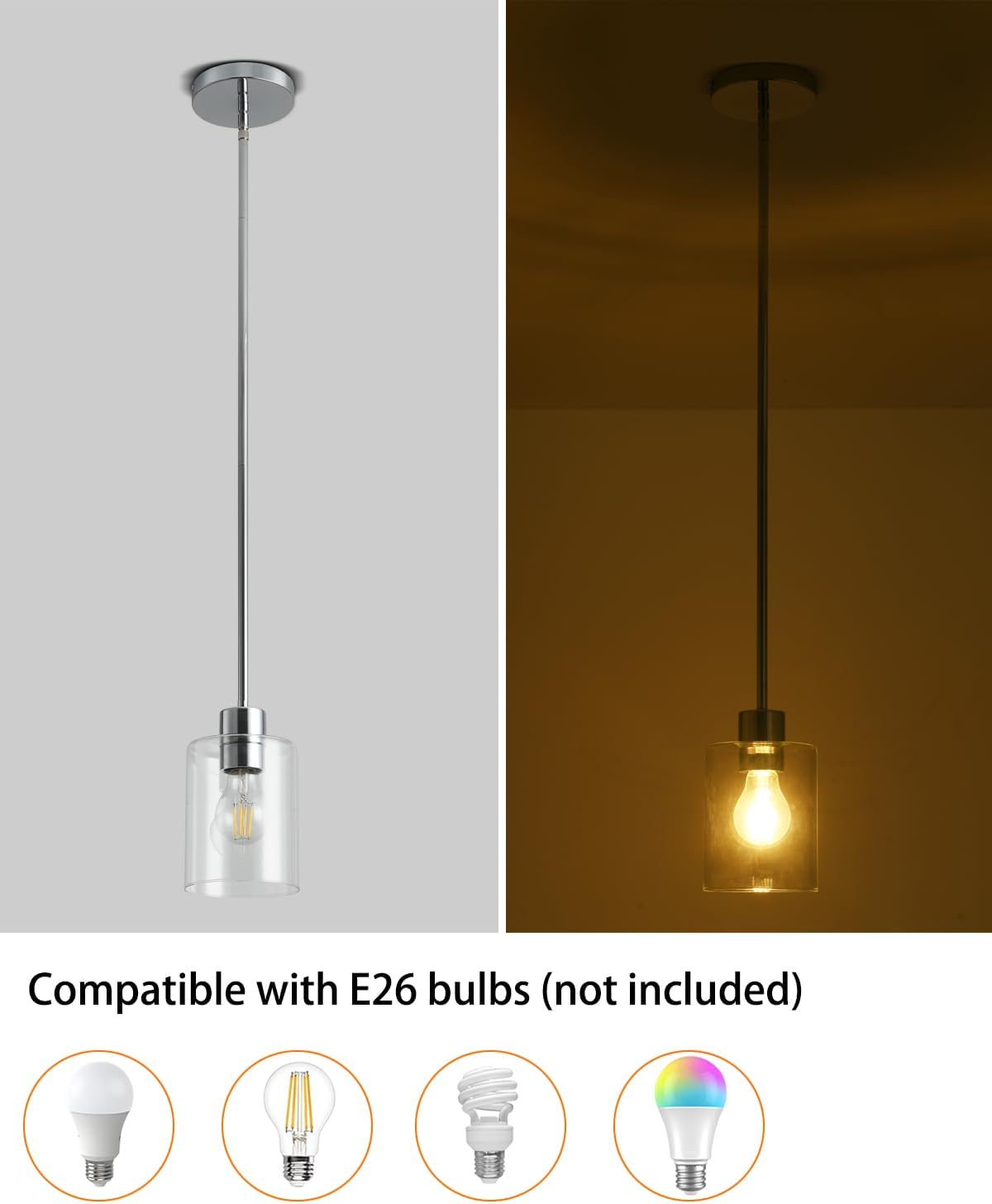 Chrome Pendant Lights Kitchen Island - Clear Glass Pendant Light Fixture Multiple Stems Rods 3 Units 12 Inch 3 Units 4 Inch (3 Pack Chrome Downrod)