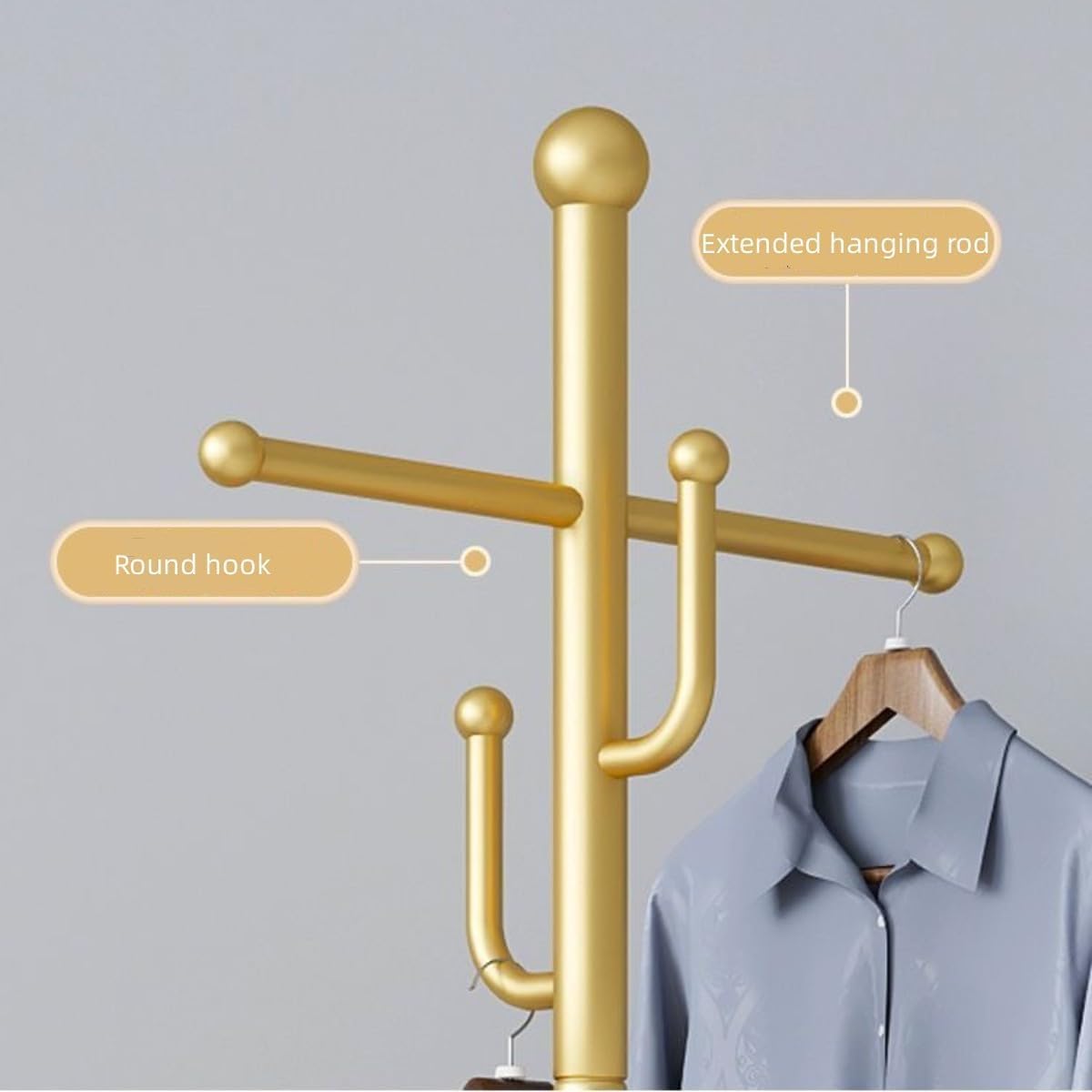 Clothes Rack Gold,Freestanding Coat Rack Modern Rolling Garment Rack with Wheels and Bottom Shelves,for Entryway, Hallway, and Closet Organization Metal Coat Rack (golden)