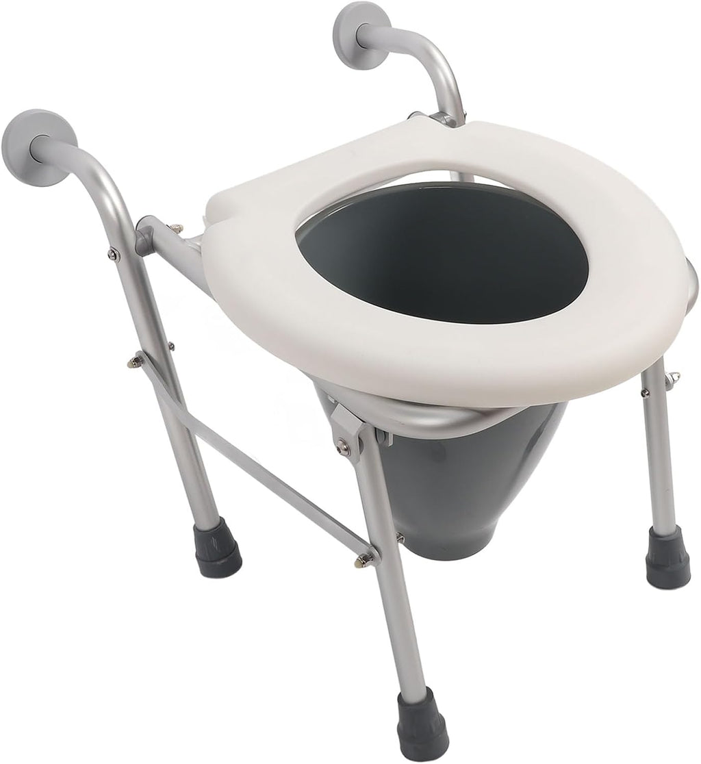 Raised Toilet Seat, Heavy Duty Aluminum Alloy Toilet Seat Riser with Handles for Elderly Handicap Pregnant with Foldable Space Saving Design