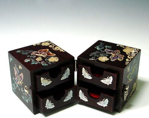Antique Alive Mother of Pearl Inlay Design Jewelry Box, Wood Jewelry Box, Trinket Case, Keepsake Treasure Chest Box Organizer Holder (Flower Butterfly)
