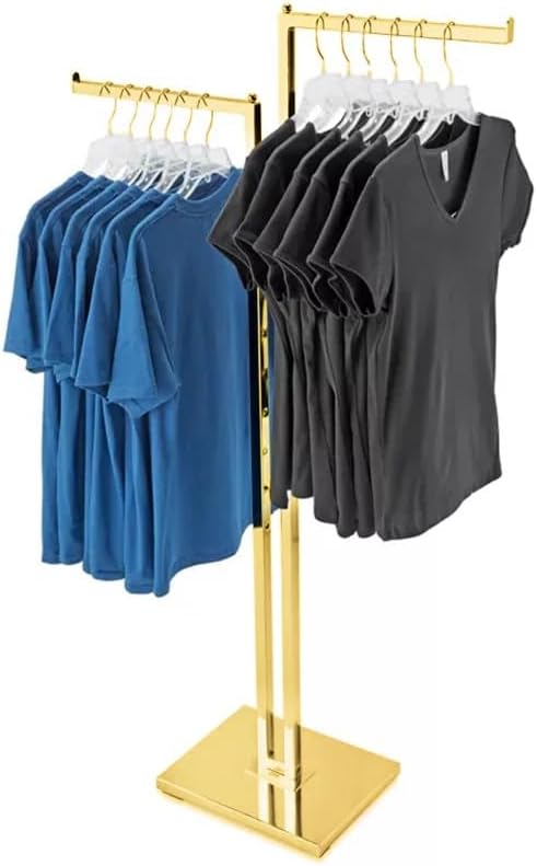 Gold 2-Way Heavy Duty Clothing Rack Adjustable Height Garment Racks with Straight Arms Retail Clothes Rack Display