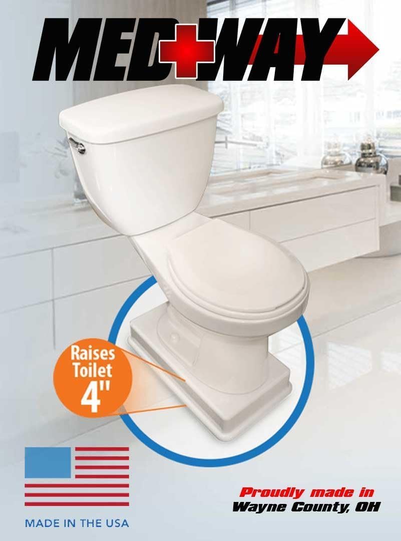 Medway Toilet Riser 4-Inch Lift Standard Kit - Stable, Supportive, and Easy to Clean Bathroom Toilet Seat Lift Aid, Seniors and Handicap Toilet Seat Riser (Supports up to 1,000 lbs) - Made in The USA