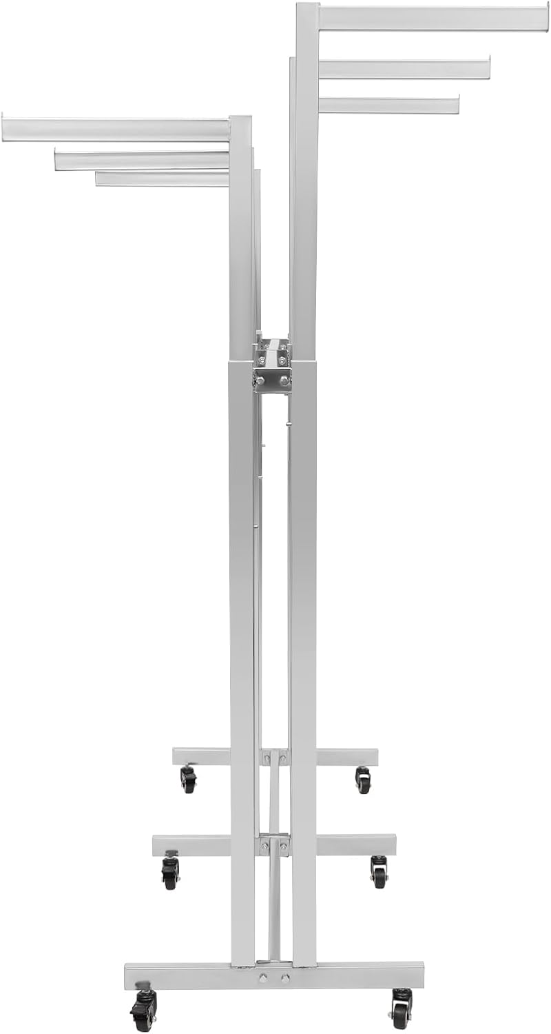 Clothing Display Racks for Retail, Retail Display Racks With Wheels, Floor Standing Metal Garment Rack for Hanging Clothes, Retail Store, Bedroom, Laundry Room. (Silver)