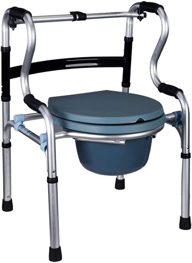 Commode Chair,Toilet Chair Elderly Mobile Toilet,Aluminum Alloy Anti-Slip Adult Folding Toilet Bedside Bathroom Chair Toilet Seat Commode Chair with Removable Pot Adjustable Height