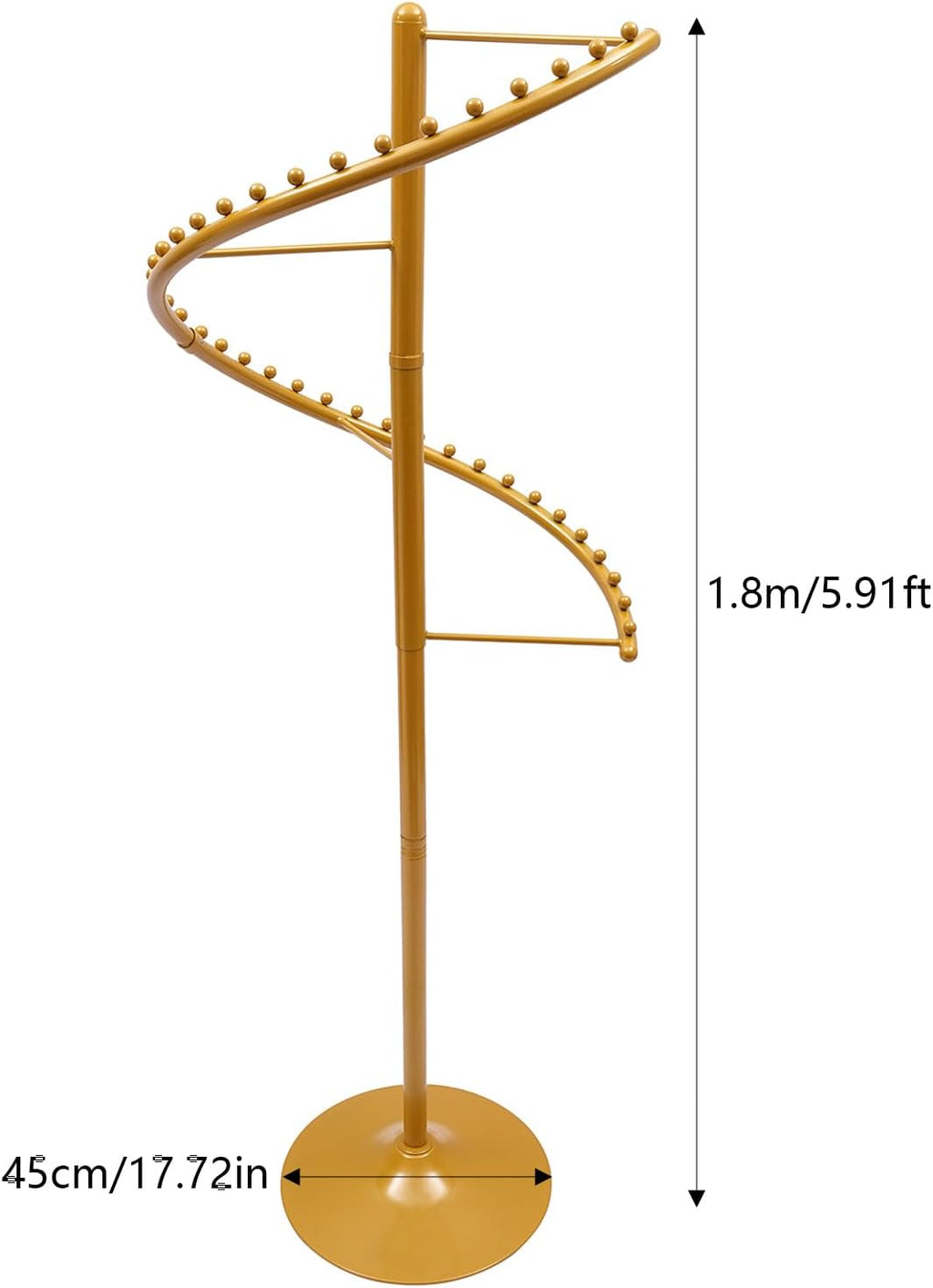 Spiral Rotating Clothing Rack, 360° Spiral Retail Costumer Heavy Duty Garment Rack with 38 Ball for Retail Stores, Bedroom, Living Rooms (Gold)