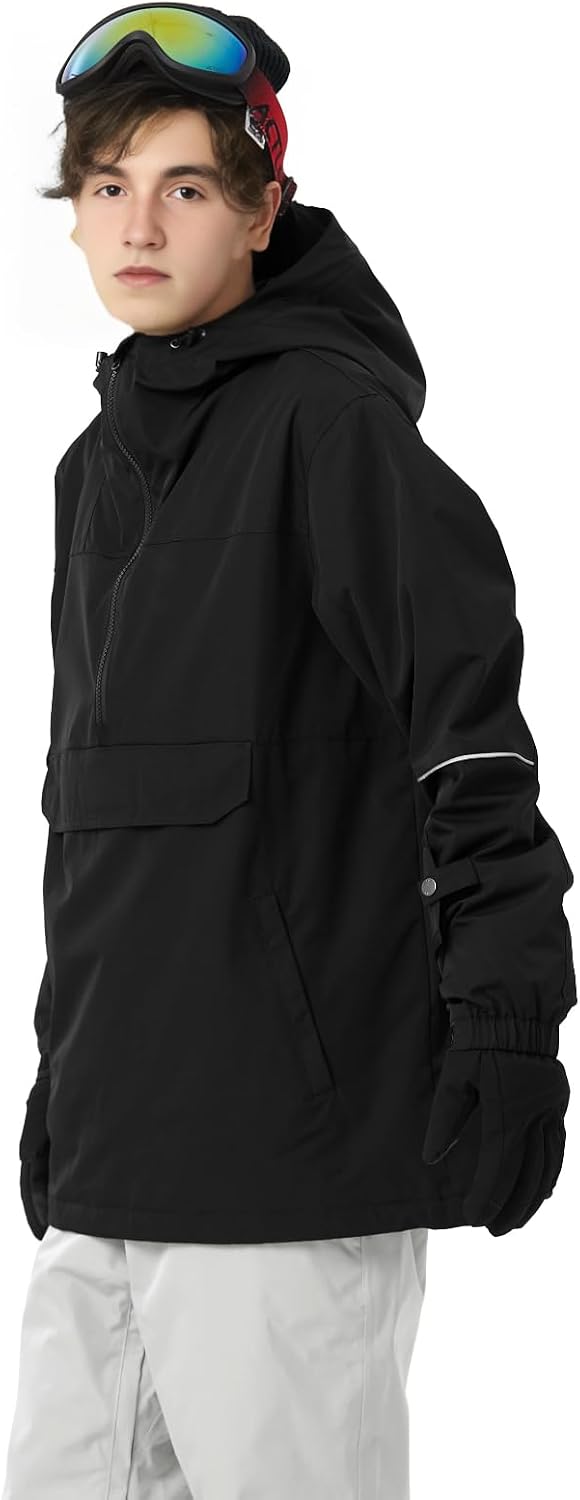 Mens Pullover Snowboard Jacket Waterproof Hooded Insulated Ski Jacket Warm Winter Snow Coat