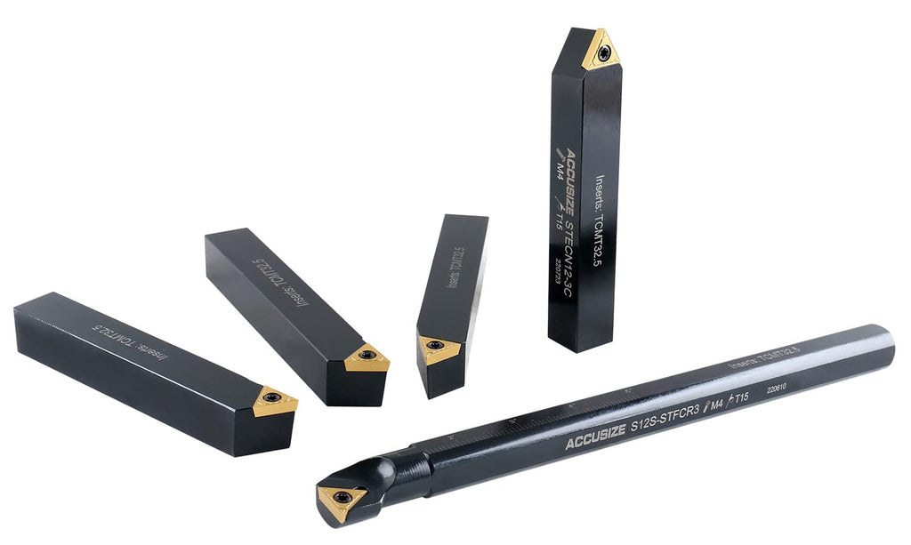 Accusize Industrial Tools Mini Indexable Turning Tool Boring, 3/4 in | Shank Size 3/4 in, Uses TCMT32.5 Inserts, Includes 5 Holders and Boring Bar, 2386-0034