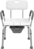 3 in 1 Shower Chair with Arms and Back, Adjustable ToiletFrame, Raised Toilet Seat, Heavy Duty Beside Commode Chair for Seniors, Disabled and Pregnant