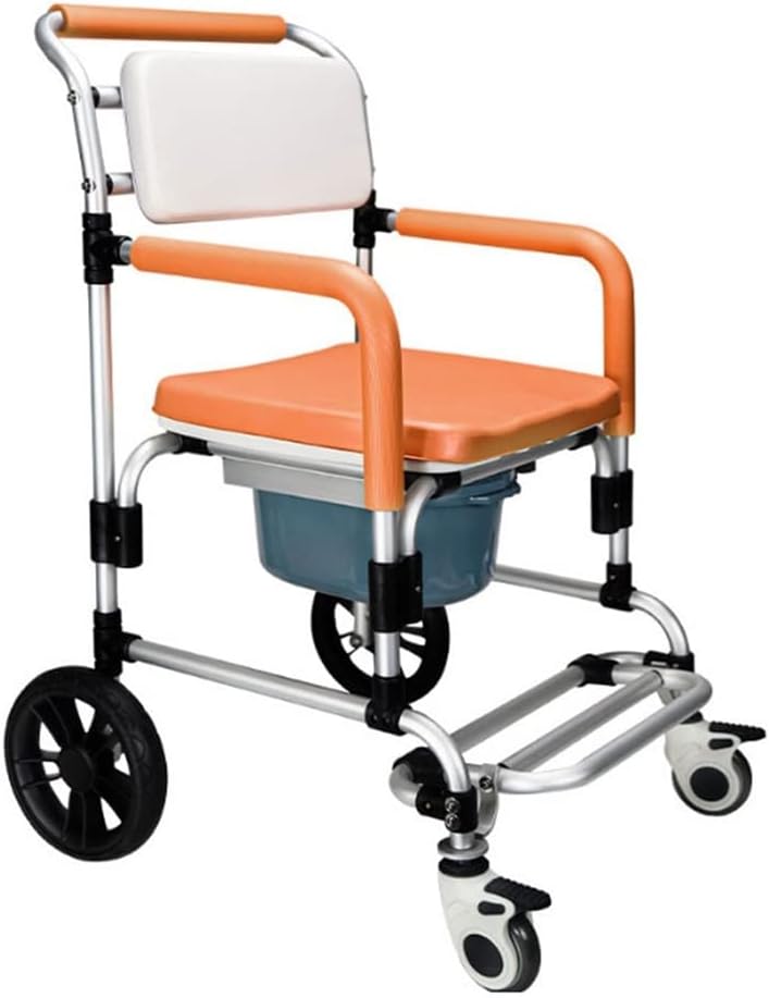 Commode Wheelchair, Shower Chair, Commode Chair, Bedside Commode, Toilet Seat Shower Transport Chair, 4 in 1 Portable Aluminum Bath Chair for Elderly, Seniors, Disabled, Pregnant