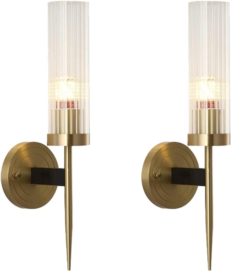 Modern Indoor Wall Sconces Sets of 2 Wall Lamp Vanity Light Antique Brushed Gold Wall Mount Lighting with Clear Glass Shade Farmhouse Wall Lights Bath Sconce for Bedroom Living Room Hallway