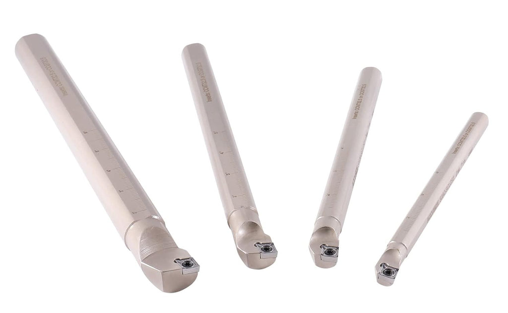 Accusize Sclcr Indexable Boring Bar Set, 1/2', 5/8', 3/4', 1' for Aluminum | 4 Pc Set with 14 CCGT32.51 AKH01 Carbide Inserts, Right Hand, Negative 5° Angle, 45HRC, Torx Screw Retention, P252-S528