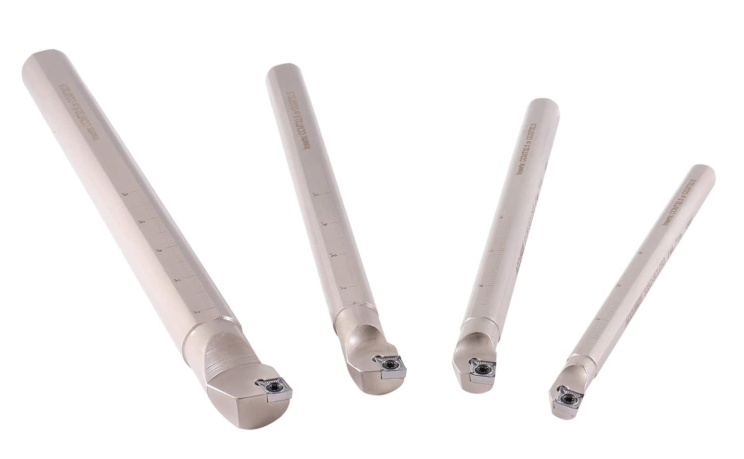 Accusize Sclcr Indexable Boring Bar Set, 1/2', 5/8', 3/4', 1' for Aluminum | 4 Pc Set with 14 CCGT32.51 AKH01 Carbide Inserts, Right Hand, Negative 5° Angle, 45HRC, Torx Screw Retention, P252-S528