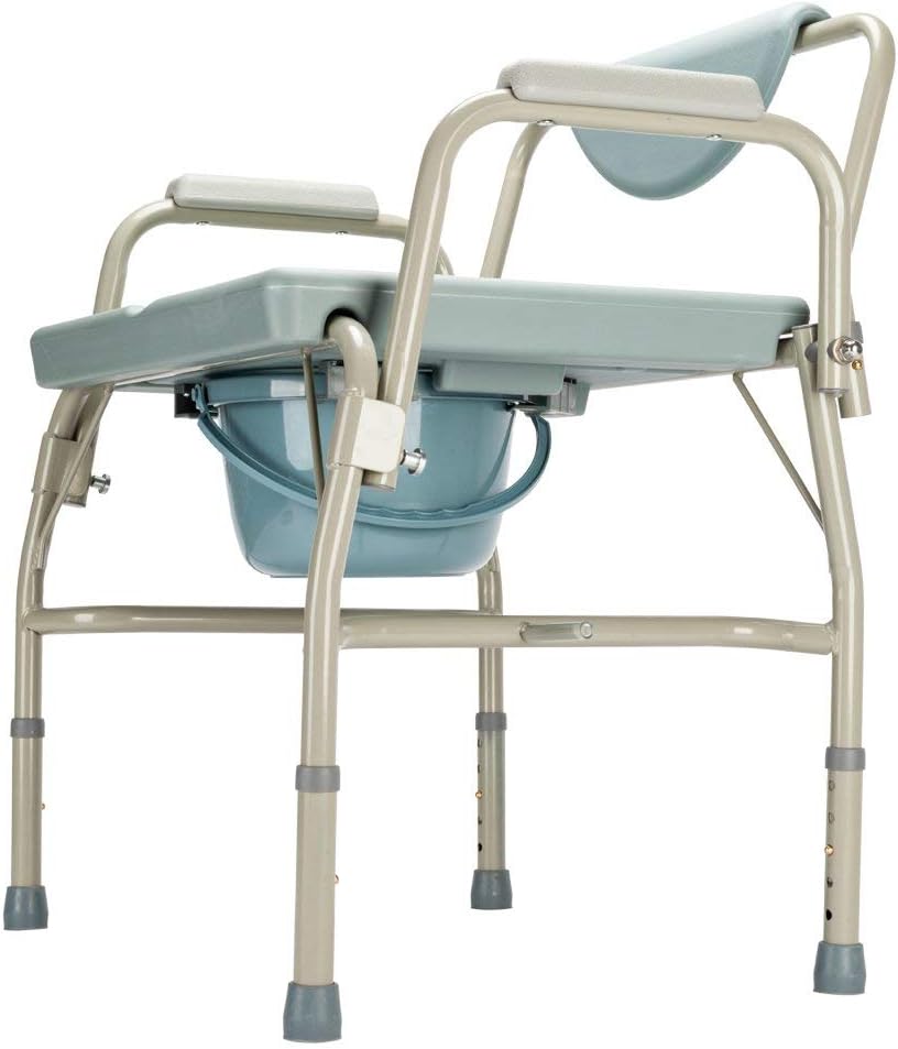 Heavy Duty 550 lbs Medical Bedside Commode Chair, Adjustable Height Toilet Seat with Steel Frame, Tool-Free Assembly, 6 Quart Capacity Pail, Homecare Safety, Blue Grey