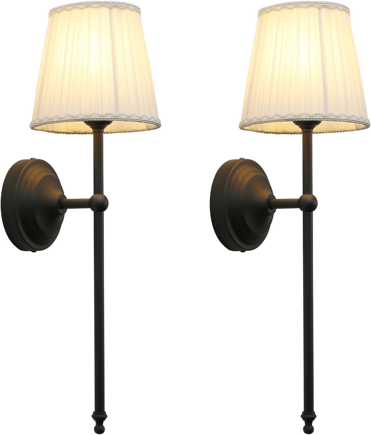Phansthy Hardwired Brass Boho Wall Sconces Set of 2, Vintage Industrial Wall Lights 2 Pack, Vanity Light Wall Lamps with Lace Gauze Shade for Bedroom Living Room Hallway Decor (Black + White Shade)