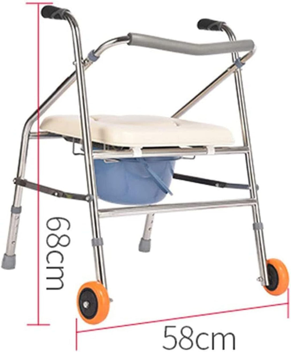 Commode Chair, Folding Commode Seat Foldable Toilet Chair Heavy-Duty Steel Commode Toilet Chair Bedside Drop-Arm Commode Chair Height Adjustable with Wheels