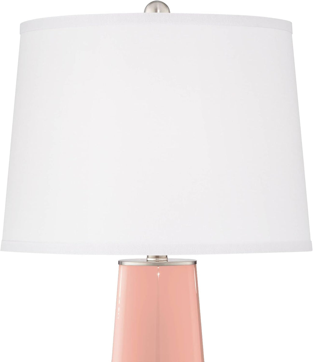 Color + Plus Leo Modern Table Lamps 29 1/2' Tall Set of 2 Mellow Coral Glass Tapered Column Plain White Drum Shade Decor for Bedroom Living Room House Home Bedside Nightstand Office Family