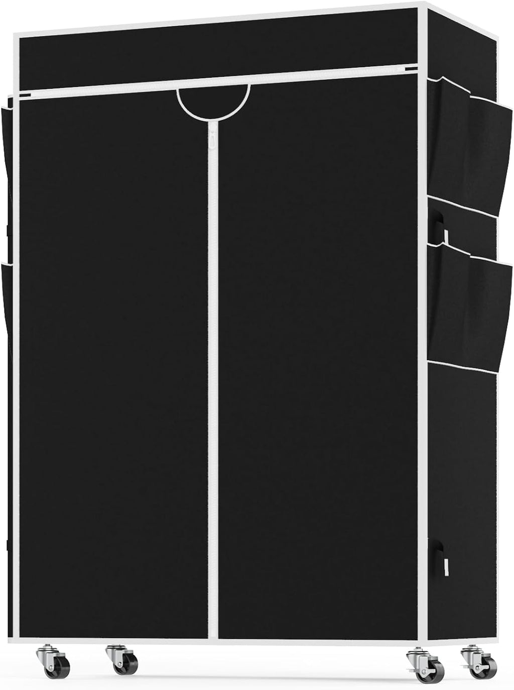 Homdox Garment Rack with Cover, Heavy Duty Clothing Rack for Hanging Clothes, Portable Closet Wardrobe, Double Rods Garment Rack with wheels, 35.1' W x 17.4' D x 80.6' H, Black