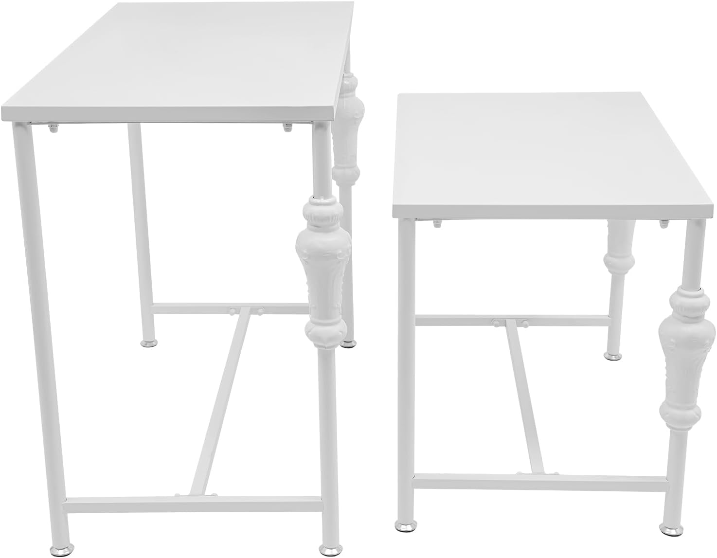Set of 2 Industrial Retail Display Nesting Tables,Standing Retro Boutique Unit Storage Shelves,Garment Shoes Handbag Display Rack for Home Clothing Shop Hotel (White)