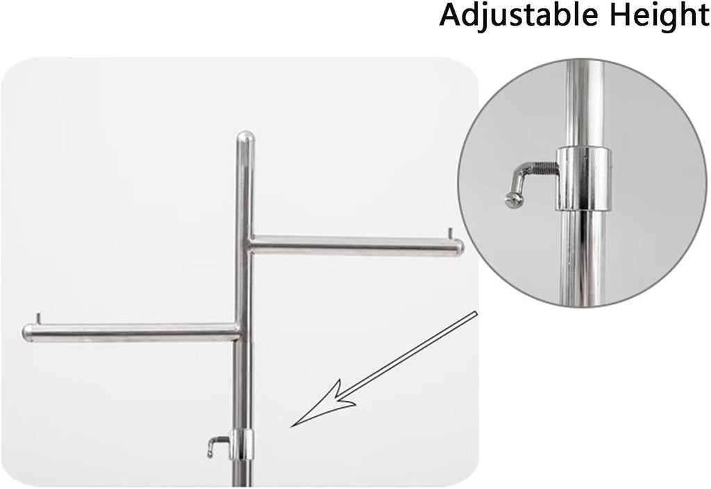 Garment Rack Silver Stainless Steel Clothing Display Stand, Adjustable Height From 150 To 215cm, Double Rod Clothing Rack For Retail, Bedrooms And Home Storage, Space Saving Coat Rack