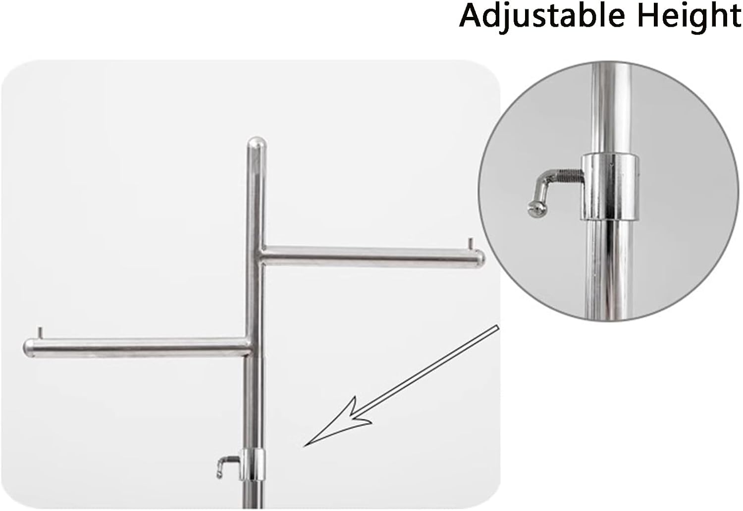 Garment Rack Silver Stainless Steel Clothing Display Stand, Adjustable Height From 150 To 215cm, Double Rod Clothing Rack For Retail, Bedrooms And Home Storage, Space Saving Coat Rack