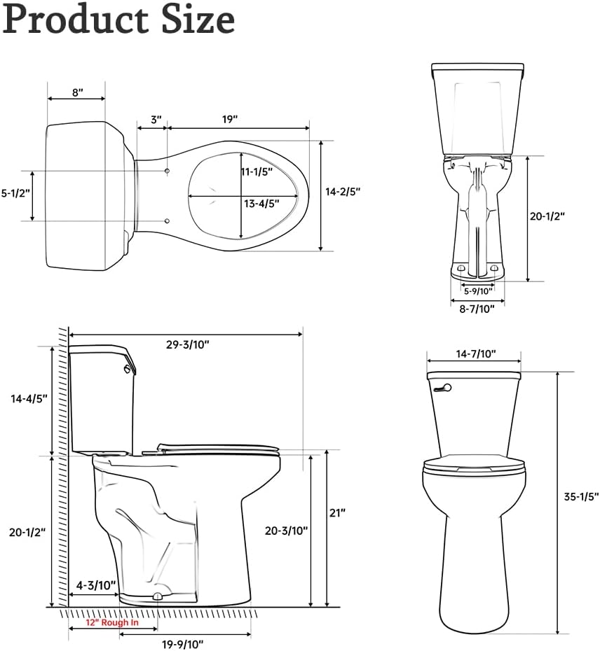 SUPERFLO Black Tall Toilet 21 Inch Extra Tall Toilets for Elderly with 1.28GPF Siphon Flush & Rough in 12 Inch, High Toilet for Seniors & Tall Person