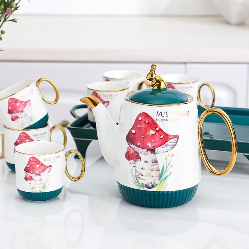 Beverage Serveware Nordic style large-capacity ceramic cold kettle home coffee milk tea juice white open cold kettle cup water set Water Carafe(Red)