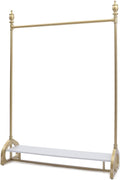 Modern Gold Clothing Rack Freestanding Multi-functional Heavy Duty Garment Rack Retail Display Clothes Rack Industrial Clothes Rack Metal Clothes Rack with Wood Shelf,Gold