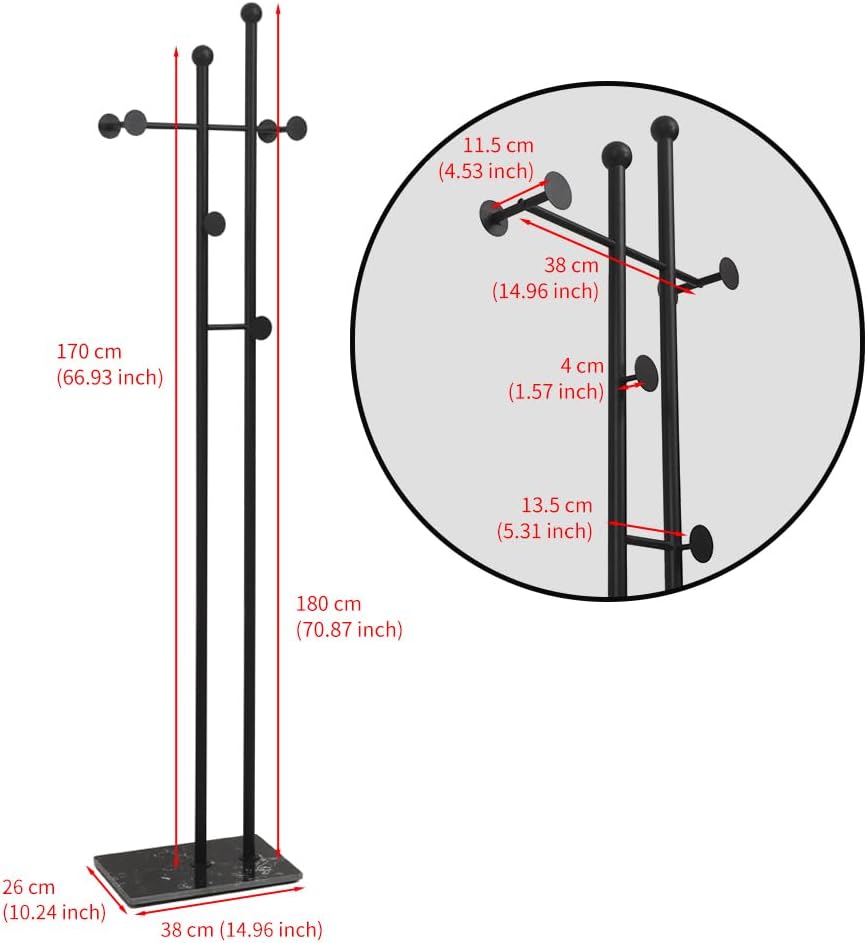 Marble Base Coat Rack Freestanding Metal Modern Coat Rack Stand for Hanging Clothes Rack Stand for Bedroom Standing Garment Rack Heavy Duty Coat Hanger Freestanding Hanger Black