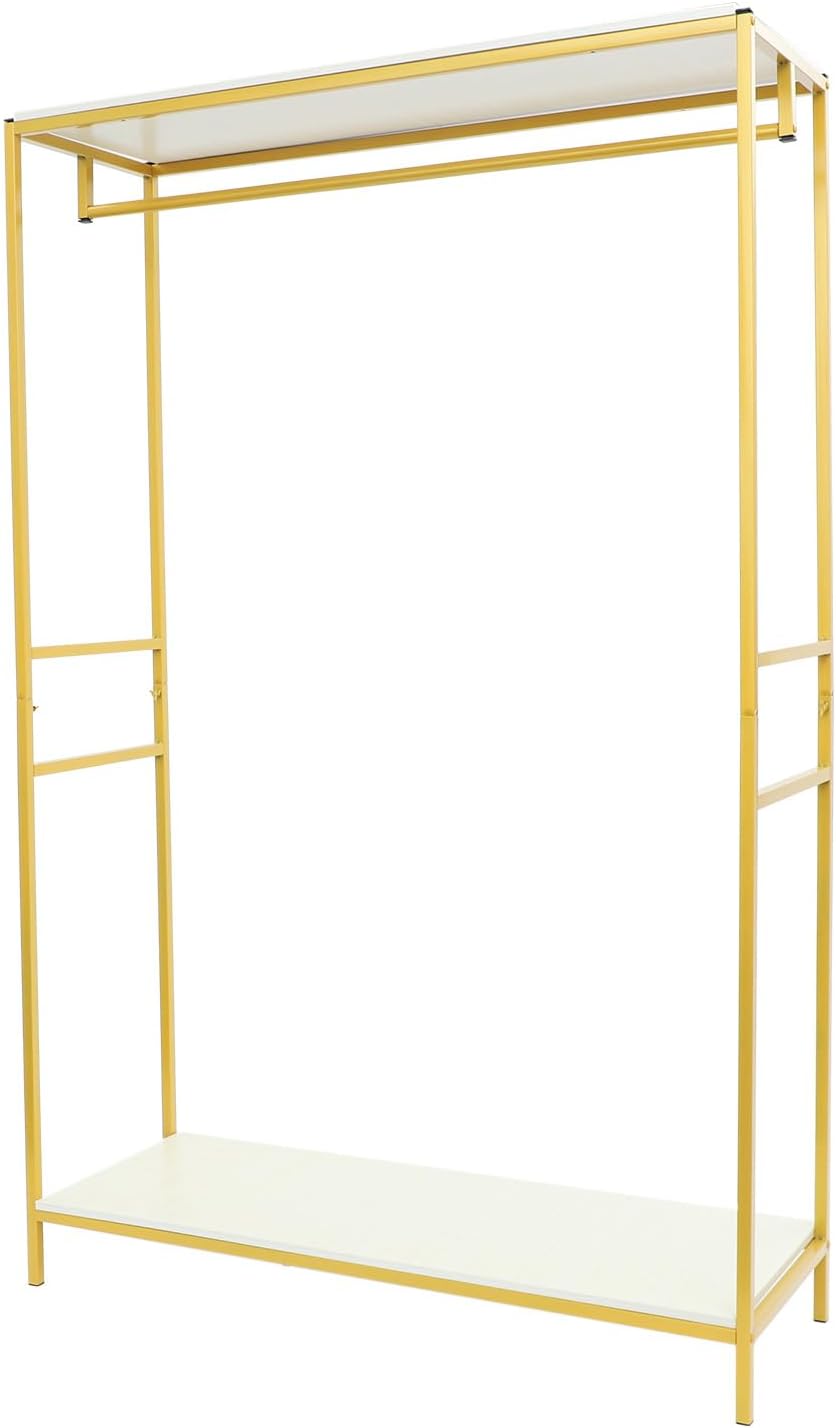 Gold Clothing Garment Rack, 75' Tall Metal Clothes Clothing Wedding Dressr Display Stand with Shoe Storage Shelf, Boutique Retail Display Rack Closet Organizer for Bedroom Laundry room Boutique Store