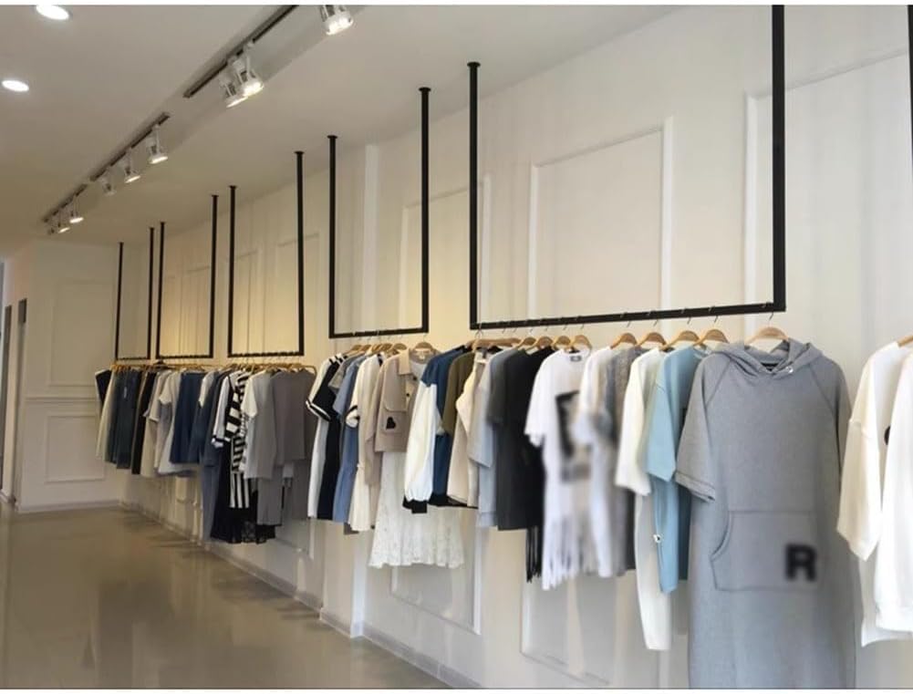 Clothing Store Suspended Ceiling Metal Display Rack Retail Clothing Garment Racks Hanging Clothes Rack Detachable for Storage Wedding Dress U-Shaped Shelf (Color : Black, Size : 100x100cm)
