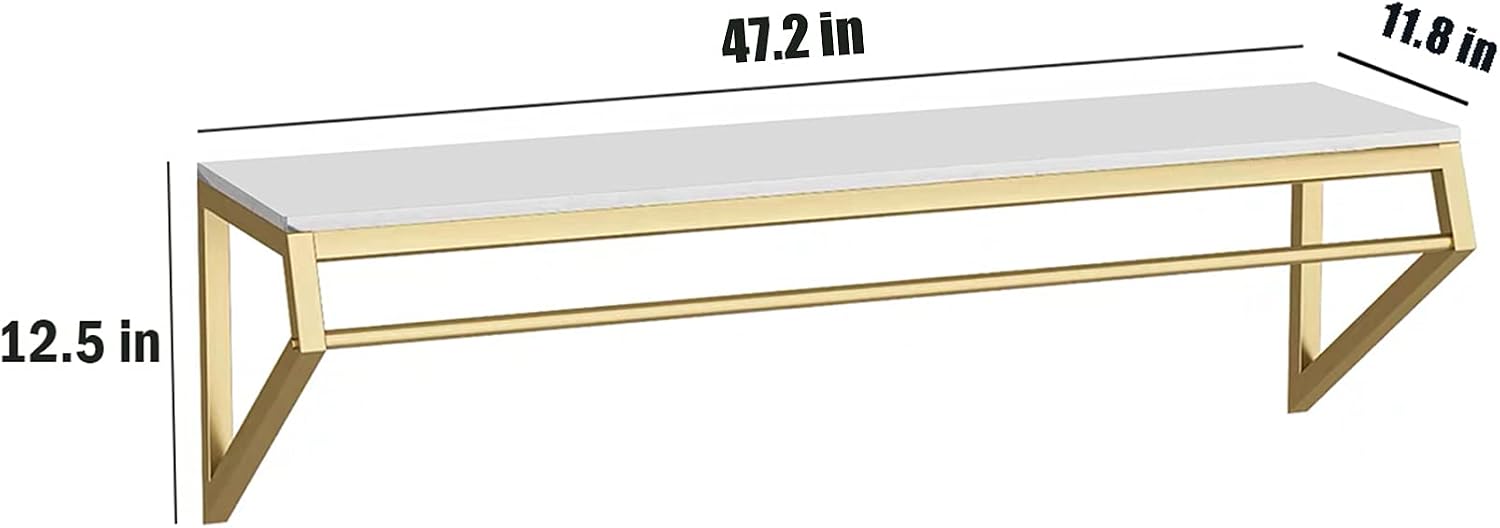 Modern Simple Men's and Women's Clothing Store Heavy Duty Metal Display Shelf,Wall-Mounted Garment Rack with Wood,Clothes Rail,Bathroom Hanging Towel Rack (Gold Square Tube, B-47.2' L)