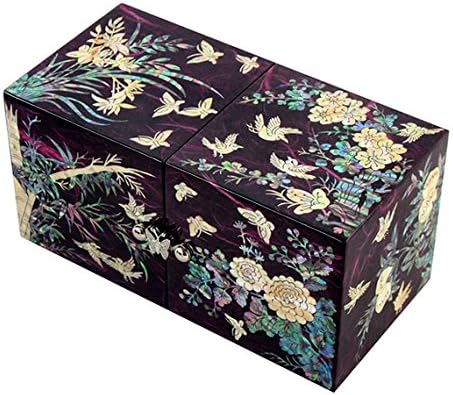 Antique Alive Mother of Pearl Inlay Design Jewelry Box, Wood Jewelry Box, Trinket Case, Keepsake Treasure Chest Box Organizer Holder (Plant)