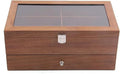2 Layer Wooden Sunglasses Storage Case - 12 Slot Organizer with Clear Display Top & Drawer for Jewelry, Accessories, Eyewear, and Sunglasses Storage