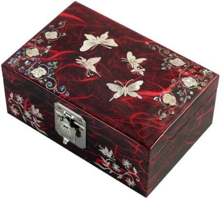 Antique Alive Mother of Pearl Inlay Design Jewelry Box, Wood Jewelry Box, Trinket Case, Keepsake Treasure Chest Box Organizer Holder (Butterfly)