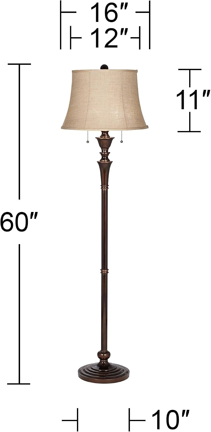 Regency Hill Brooke Traditional 60' Tall Standing Floor Lamps Set of 2 Lights Pull Chain Brown Metal Bronze Finish Living Room Bedroom House Reading Office Home Decor Entryway Dining Indoor Family