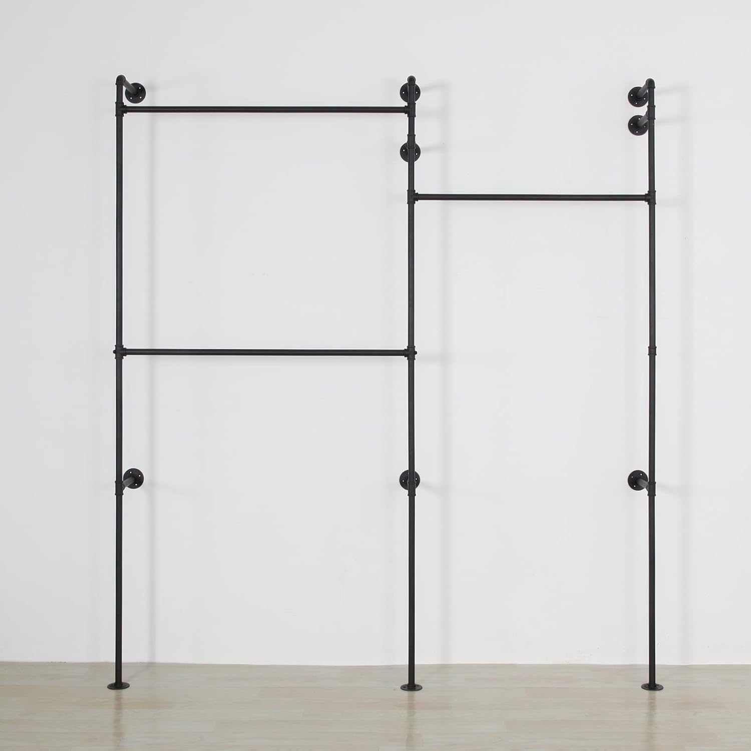 Wall Mounted Industrial Pipe Clothing Rack Garment Racks Pipeline Vintage Rolling Rack On Wall, Heavy Duty Rustic Gold Metal Garment Frame for Bedroom, Living room (Black)