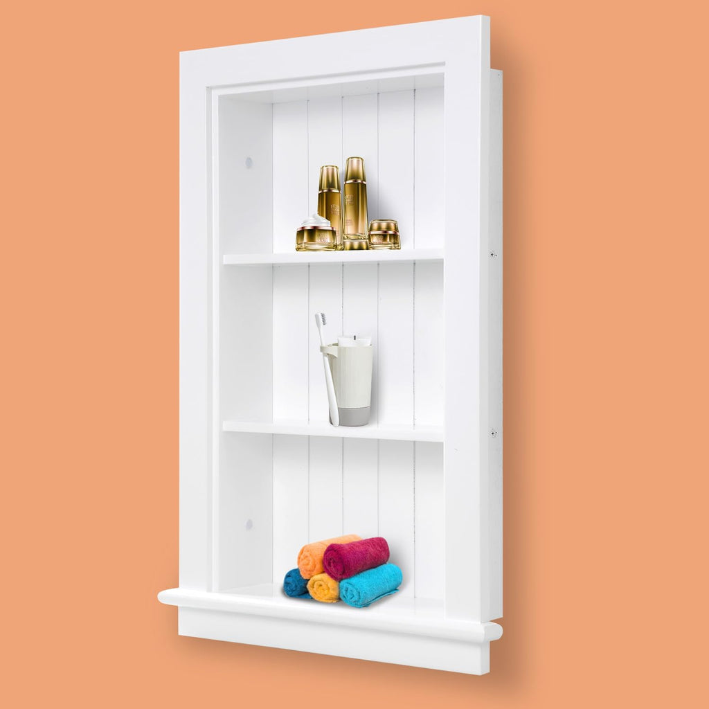 14 x 24 Medicine Cabinet Recessed, Wall Niche, Bathroom Wall Cabinet, 3-Tier, Between Studs Shelving for Drywall, White