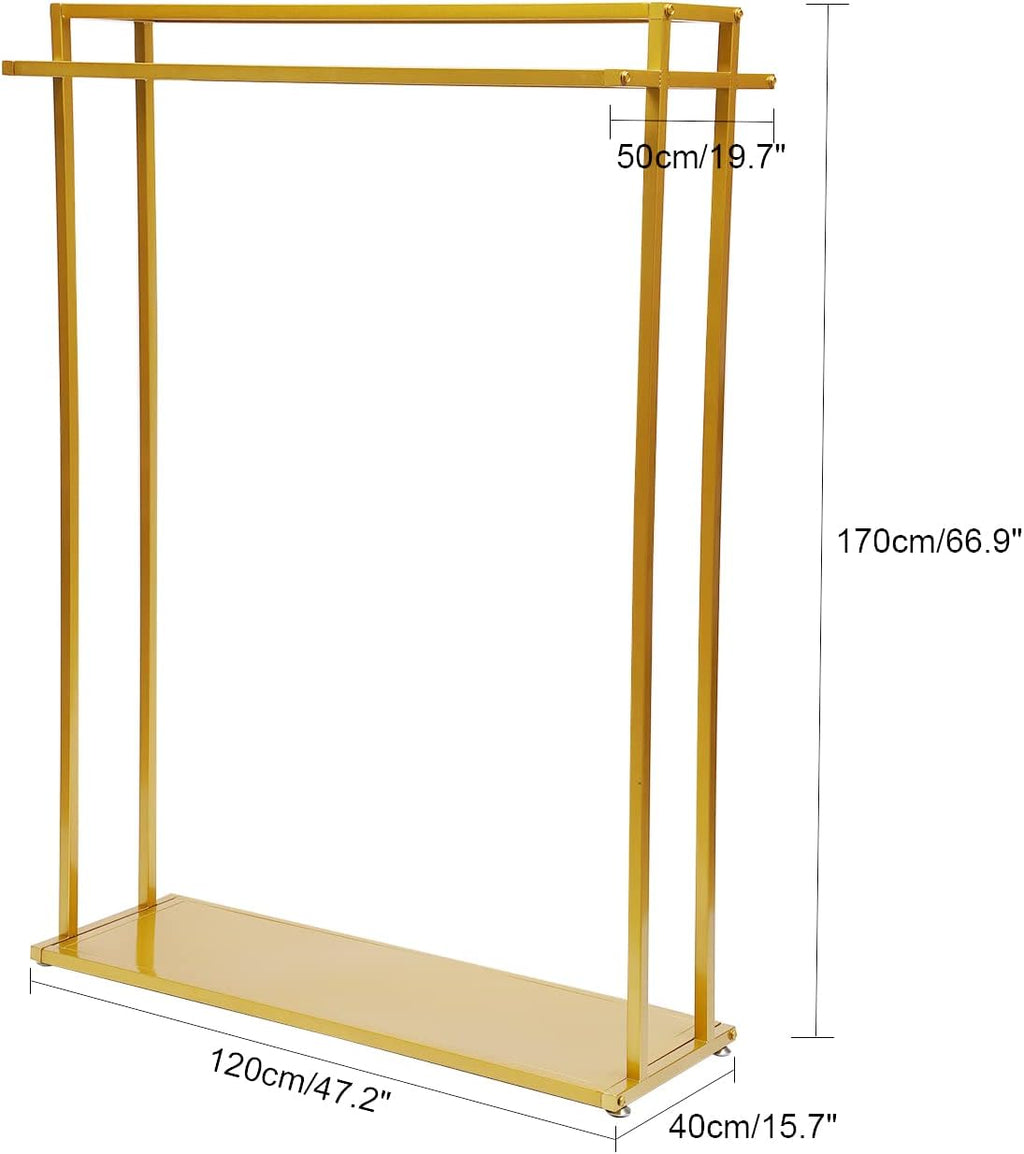 Gold Heavy Duty Clothing Rack Floor Standing Garment Rack Modern Clothes Metal Display Rack Double Hanging Rods Hangers for Wedding Clothes, Daily Home or Shop