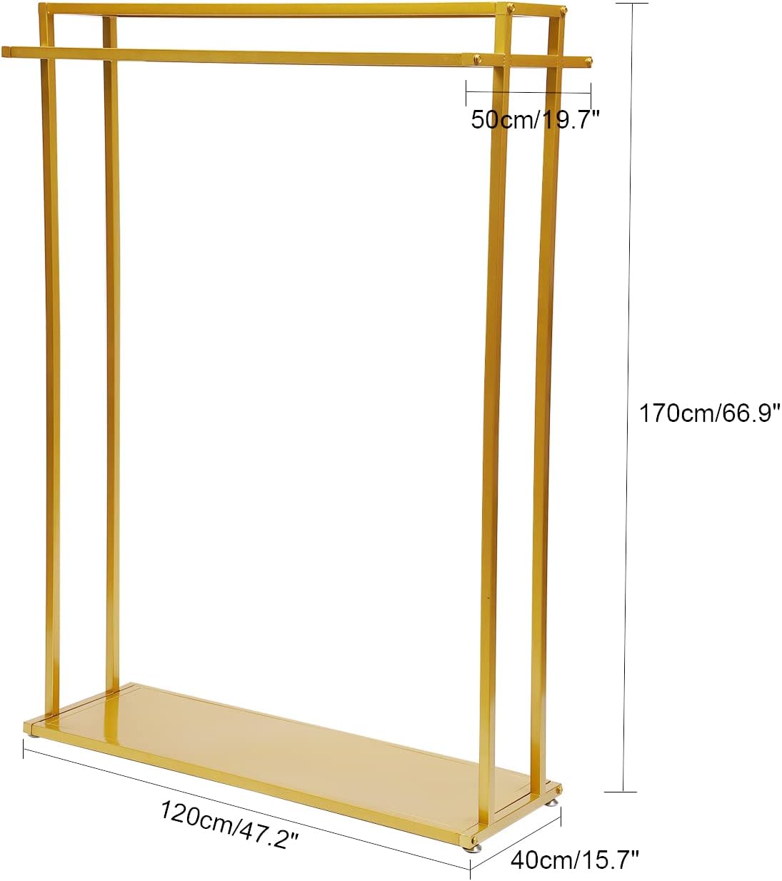 Gold Heavy Duty Clothing Rack Floor Standing Garment Rack Modern Clothes Metal Display Rack Double Hanging Rods Hangers for Wedding Clothes, Daily Home or Shop