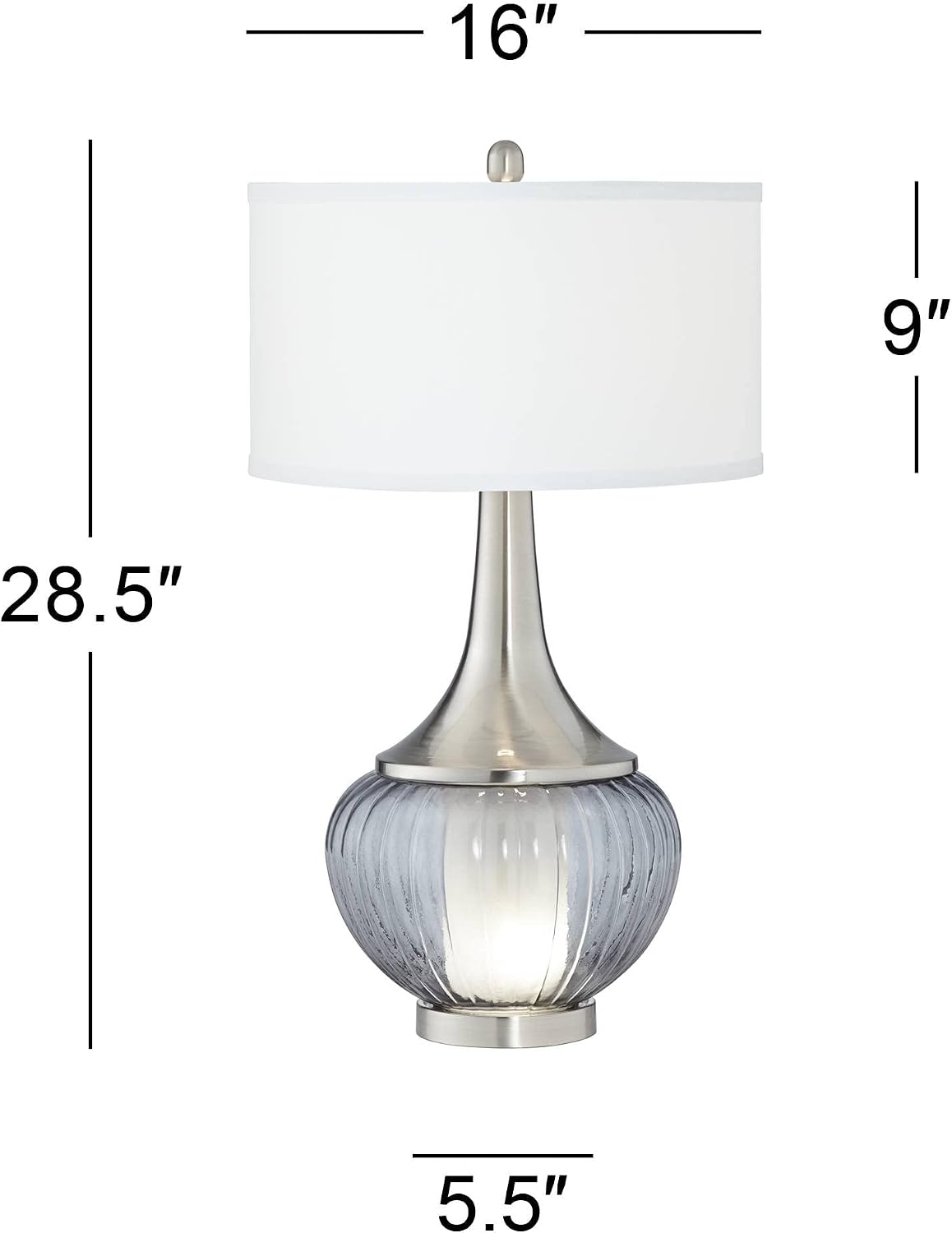 360 Lighting Courtney Modern Table Lamps 28 1/2' Tall Set of 2 with Night Light Brushed Nickel Ribbed Glass White Linen Drum Shade for Bedroom Living Room House Bedside Nightstand Office