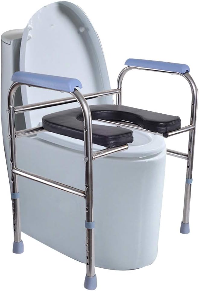 Heavy Duty Bariatric Toilet Seat Household Commode Chair Portable Toilet with Safety Steel Frame Non-Slip Leg Pad/Handrail for Seniors, Disabled