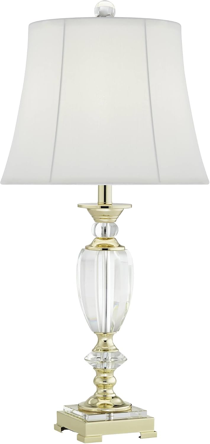 Vienna Full Spectrum Traditional Table Lamp 31' Tall Brass Gold Faceted Clear Crystal White Flared Bell Fabric Shade for Bedroom Living Room Nightstand Bedside Office House Home Family Entryway
