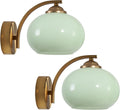 Green Glass Kitchen Sconce Light Brushed Gold Bathroom Vanity Light Vintage Hardwired Wall Sconce Set of 2 Mid Century Modern Wall Lighting