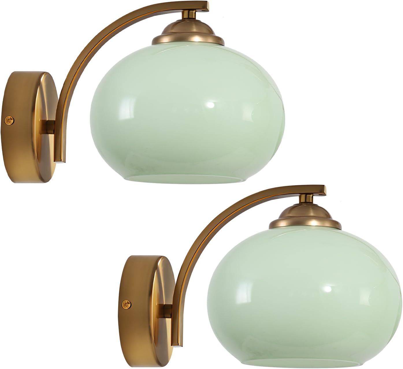 Green Glass Kitchen Sconce Light Brushed Gold Bathroom Vanity Light Vintage Hardwired Wall Sconce Set of 2 Mid Century Modern Wall Lighting